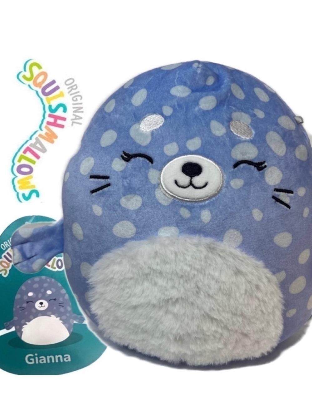 Squishmallow Gianna Periwinkle Purple Spotted Seal Plushie Stuffed Animal NWT